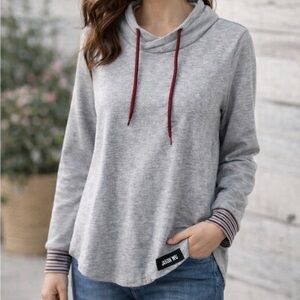 Jason Wu for EVA Air Gray Pullover Hoodie Top Size M Red Drawstrings